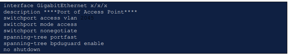 Example switchport configuration for access points